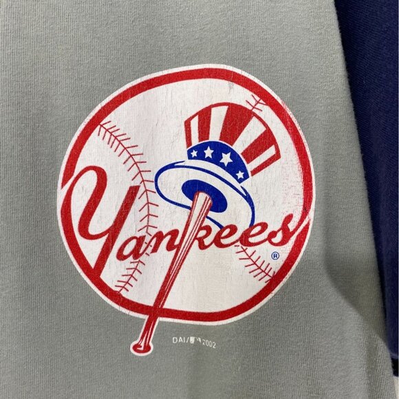 New York Yankees True Fan Baseball Jersey Large Gray & Navy Button-Up Cotton Ble - Picture 3 of 7